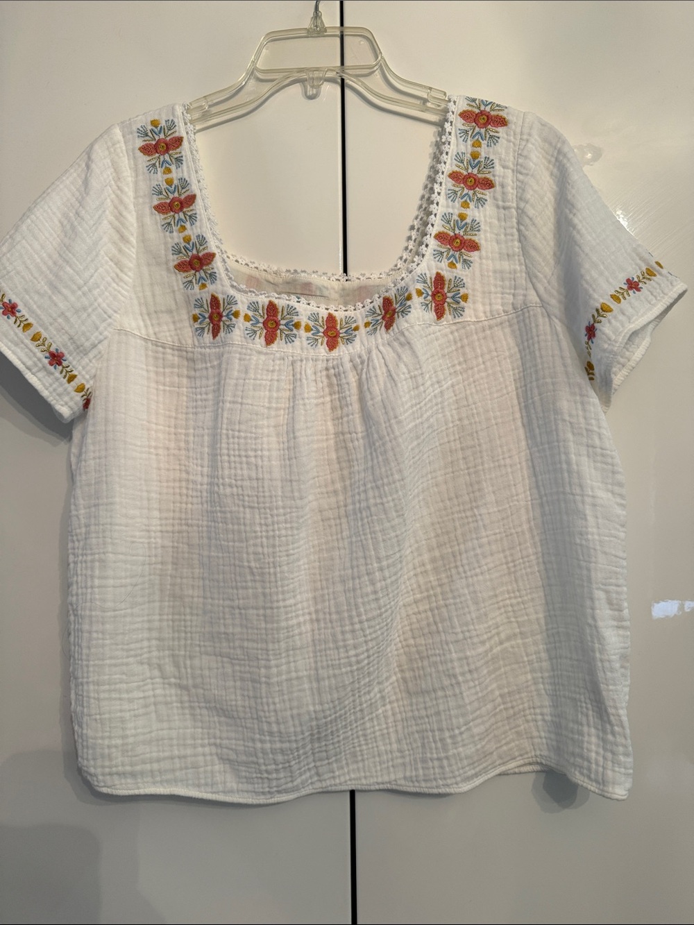 Boden White Embroidered Square-Neck Women's Top